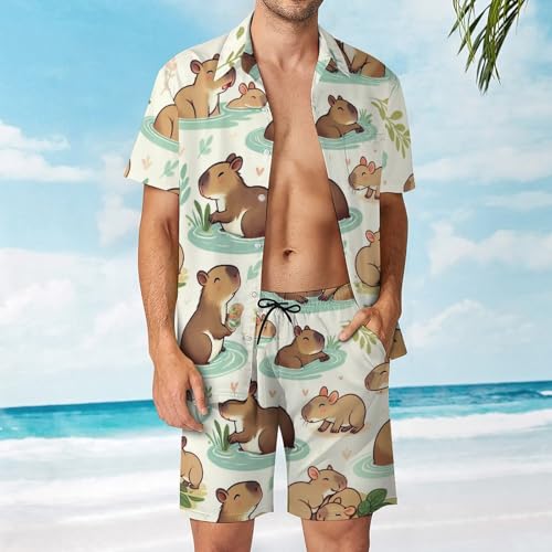 Ensemble 2 pièces homme capybara mignon d'été décontracté de plage courte confortable