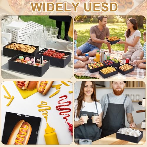 Image of Chinco 300 Pieces Paperboard Kraft Food Trays 4 Corner Pop up Food Tray Disposable Foldable Cardboard Movie Night Snack Party Container Box for Holding Drink at Stadiums or Theaters (Black)