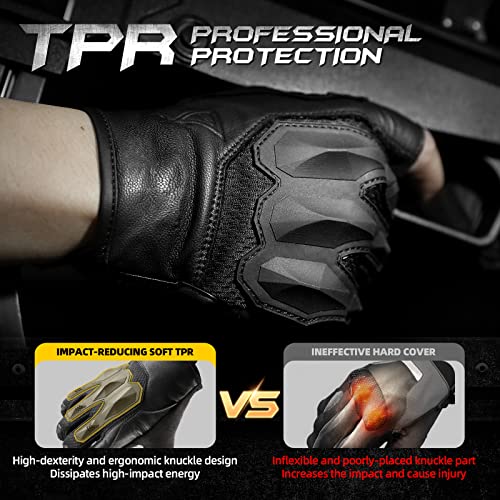 Zune Lotoo Leather Fingerless Tactical Gloves For Men, Motorcycle Gloves Tpr Impact Protection Half Finger Shooting Gear For Paintball Airsoft Hiking Warehouse Work Black (Medium) #TOP2