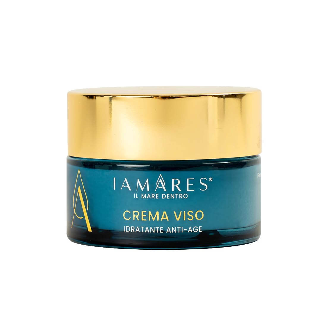 IAMARES Crema Viso Idratante Anti-Age Antiossidante con 40% Pura Acqua di Mare della Sardegna. Ideale Pelli Sensibili, Senza Profumo, Antirughe e Stimolante del Rinnovo Cellulare - 50ml
