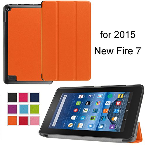 Fire 7 2015 Case - NEWSTYLE Ultra Slim Shell Lightweight Tri-fold Stand Cover for Amazon Fire 7 Inch Tablet(5th Generation 2015 release ONLY), Orange
