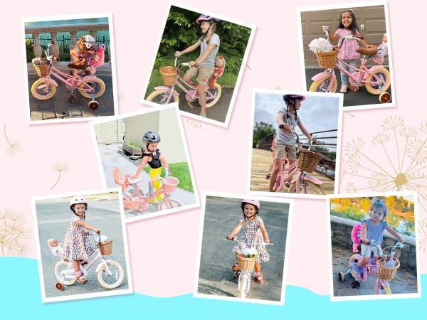 Image of Glaf Girls Bike Bicycle for 2-12 Years Old 12 14 16 20 inch Kids Toddler Bike with Training Wheels and Basket,Doll Seat, Kids Bike Bicycle for Gift