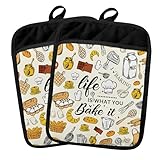 Fyecoluo Baker Gifts Pot Holders 2 Pack Set, Gifts for Bakers Baking Lovers, Life is What You Bake It Heat Resistant Oven Hot Pads for Kitchen Countertop Baking
