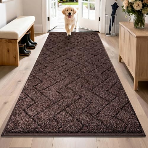 PURRUGS Dirt Trapping Door Mat 32" x 70", Non-Slip Machine Washable Entry Rug, Shoe Scraper, Dog Doormat, Super Absorbent Welcome Mat for Front & Back Door, Muddy Wet Shoes & Paws, Brown