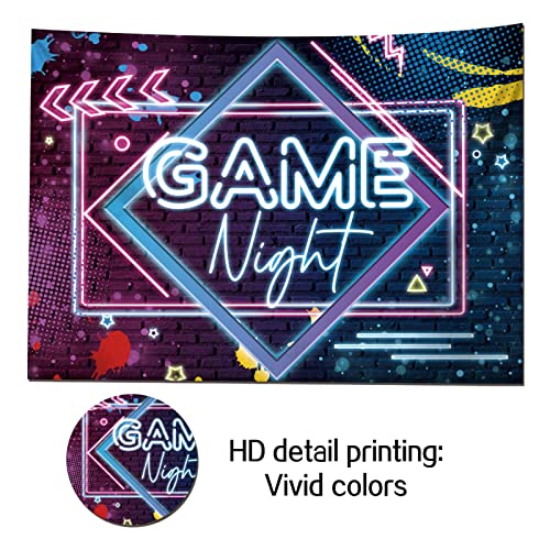 Game Night Theme Photography Backdrops Glow Neon Photo Background for Game On Birthday Party Decor Sleepover Slumber Prom Gaming Party Cake Table Decor Photobooth Supplies 7x5ft by Qian - Used condition - Image 4