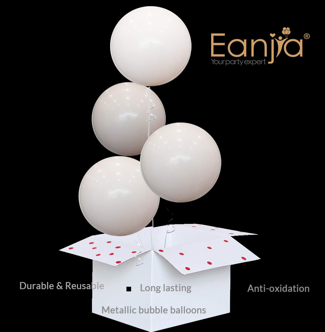 Chrome Metallic Bubble Balloon Wrinkle Free Round Sphere Balloons for Birthday Wedding Party Decor Ball Shape Anti-Oxidation Reusable Durable Helium Non-Latex Bobo Balloons (White, 18")