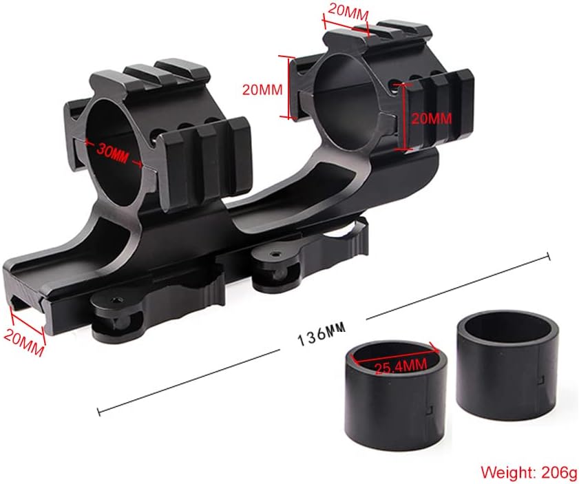 KEENZO Low Profile 1''25mm/30mm One-Piece Scope Ring Mount QD Quick Release Dual Ring Bracket Mount Rail See Through Style for 20mm Picatinny Rail (LD3002-K-Quick Release) - Image 3