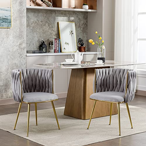 Kcc Velvet Dining Chairs Set Of 6, Gold Modern Dining Chair With Metal Legs, Woven Upholstered Dining Chairs For Dining Room, Kitchen, Vanity, Living Room (Light Gray) #TOP7