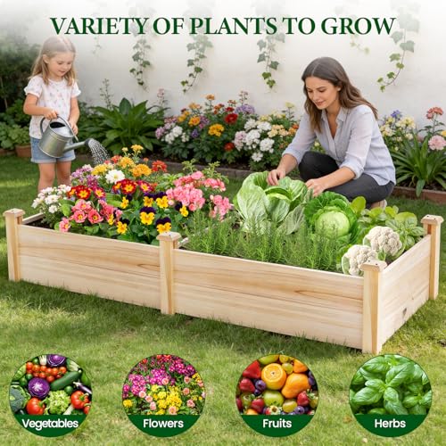 Image of MIXC 8x2ft Wooden Horticulture Raised Garden Bed Outdoor Divisible Elevated Planting Planter Box for Vegetables, Herbs, Strawberry, Flowers in Backyard and Patio, Natural Wood