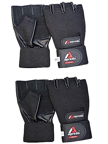 Image of Aprodo Cardio Fitness Gym Gloves, (Pack of 2 Pair) Leather Palm Long Wrist Support, (Large)