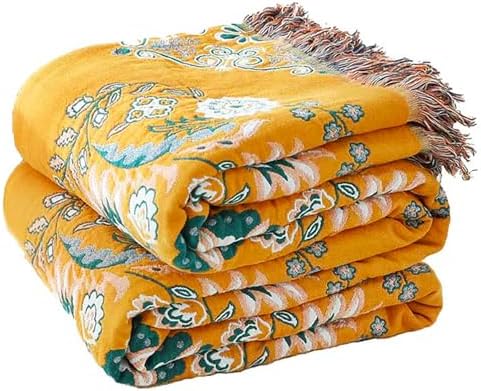 Boho Throw Blanket, 100% Cotton Soft Sofa Bed Throw-Floral Farmho...