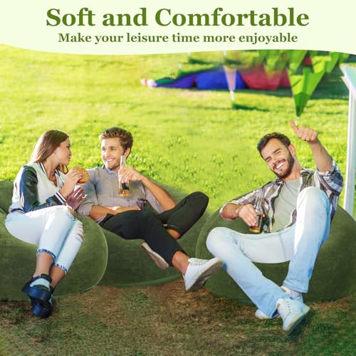 Image of Realspring Inflatable Bean Bag Chairs Outdoor Blow up Camping Chairs Inflatable Lazy Sofa Folding Portable Bean Bag Loungers Couch for Movie Night(Dark Green,6 Pcs)