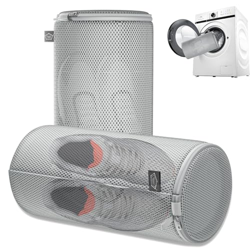 Image of Kimmama Shoe Washing Machine Bag, Shoe Laundry Bag, Grey, 8x15 inch, 2 Pack | Shoe Bag, For Sneaker, Tennis, Footwear, Trainers, Slippers, Sock, Building Blocks, Sandwish Mesh, Travel, Divided