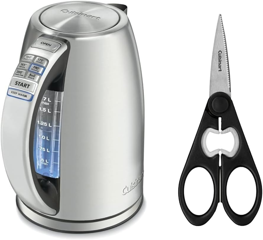 Cuisinart 1.7-Liter Stainless Steel Cordless Electric Kettle with 6 Preset Temperatures & C77TR-SHR Classic Shears 8" All Purpose Kitchen Scissors, Black