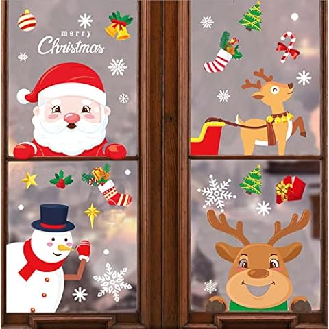 328 PCS Christmas Decorations Snowflake Window Clings Snowflakes Stickers, White Snowflake Ornaments, Snowman, Santa Claus and Reindeer Decals for Glass, Xmas Decals Decorations Cover