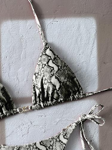 Women's Snakeskin Print Bathing Suit High Waist Halter Summer Swimsuit Bikini Set3