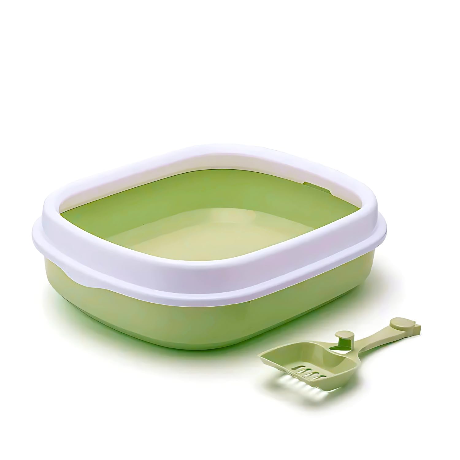 Pets Empire Cat Litter Tray with Scoop | Cat Litter Tray Suitable for Kittens, Rabbit, Pet | Reduces Odor, Perfect Starter for Toilet Training (Green, Large)