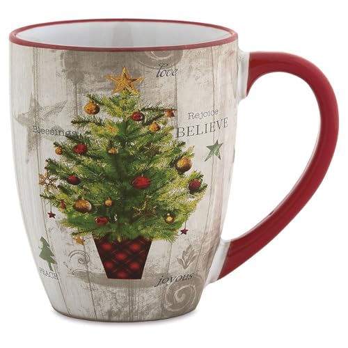 Current Ceramic Tree Mug - Set of 4, 22oz Large Ceramic Winter Christmas Mug, Microwave Safe, Hand Wash, Holiday Dishware, Festive, Bulk Pack