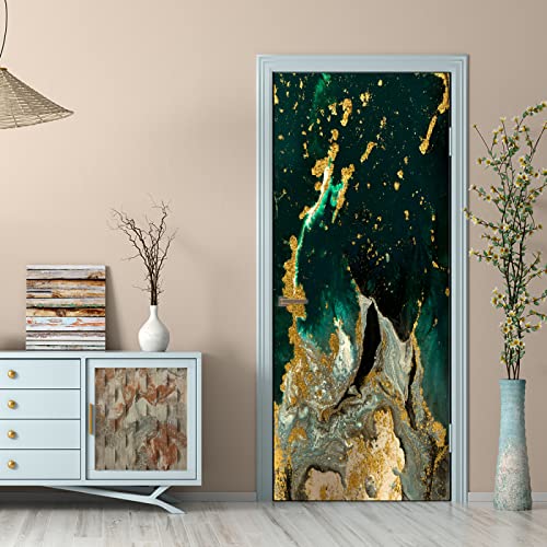 Sticker porte marbre vert imperméable et lavable pour décoration durable - 4