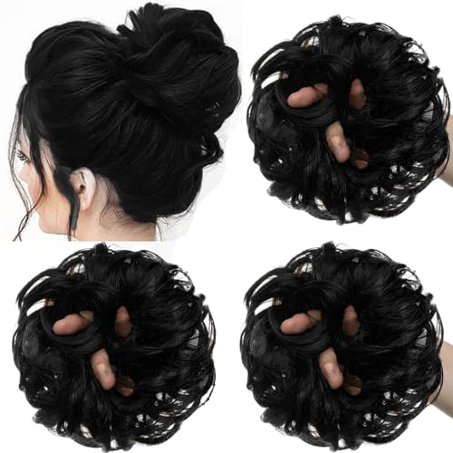 Image of TEMPERIA Hair Accessories For Women Stylish - Juda Hair Buns - Messy Bun Hair Extension - Artificial Fake Donuts Maker Scrunchies - With Elastic Rubber band - Black - 3 Pc - (25GR)
