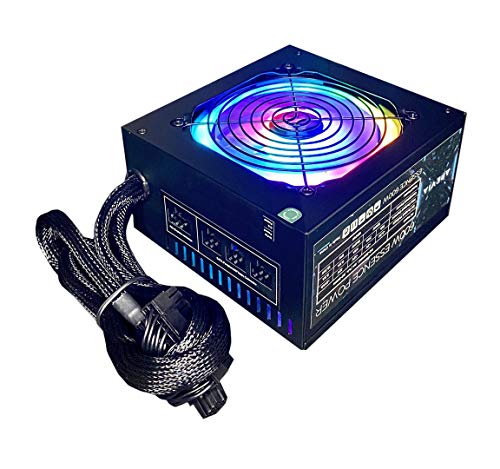 Apevia ATX-ES600-RGB Essence 600W ATX Semi-Modular Gaming Power Supply with Auto-Thermally Controlled 120mm RGB Fan, 115/230V Switch, All Protections