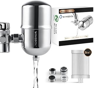 Faucet Filter Reduce Heavy Metals 99.6% Lead, Increase Water pH & Taste NSF/ANSI 42&53, 304 Stainless-Steel 220-Gallon 0.1µm Remineralize Water 5-in-1 Function Water Faucet Filter