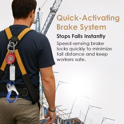 Image of AFP Demon 6 Foot Single Web Leg Self Retracting Lifeline Safety Yoyo, Shock Pack Absorber, Aluminum Rebar Pelican Hook & Steel Carabiner Fall Protection Arrest Limiter SRL | OSHA & ANSI Rated