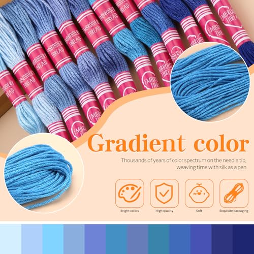 Image of 12 Skeins Blue Embroidery Thread, Embroidery Floss for Bracelets | 12 Colors Blue Series Bracelet Thread Friendship Bracelet String for DIY Bracelet Making, Embroidery Home Decorations
