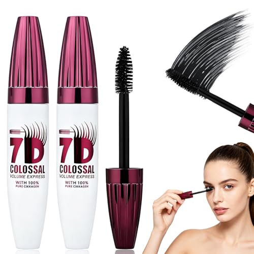 2Pcs 7D Waterproof Mascara Long-Lasting & Buildable Volume Natural Length Exquisitely Full Lashes Smudge-Proof Thickening Eye Makeup for Defined Curl Ideal for Women Eye Makeup