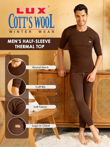 Image of Lux Cottswool Men's Pack of 2 Half Sleeves Round Neck Thermal Set