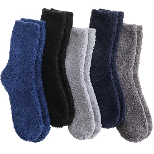 Image of Fuzzy Socks Warm Fluffy Winter Cozy Thick Plush Slipper Sleep Comfy Crew Socks for Women & Men 5 Pairs
