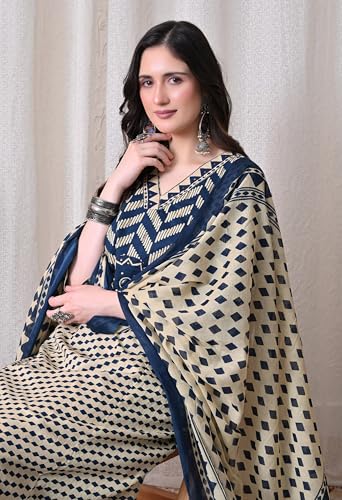 Image of MEERA FAB Women's Cotton Straight Kurta Set, Floral Print with Yoke, with Dupatta and Pants