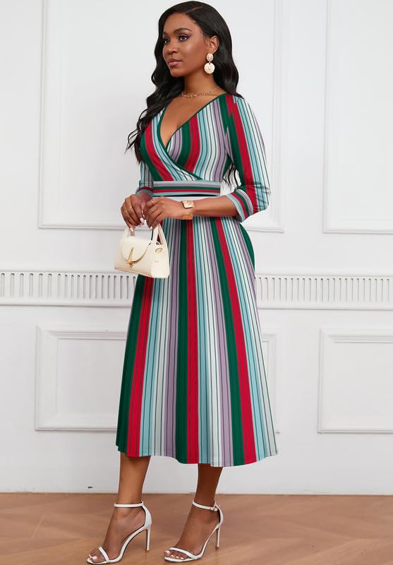 Image of MarryUP Women's V-Neck 3 /4 Sleeve Elegant Maxi Dress with Pockets Church Dresses 2026