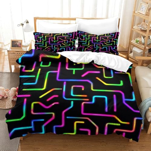 Housse de couette multicolore effet 3D relief motif labyrinthe en microfibre premium