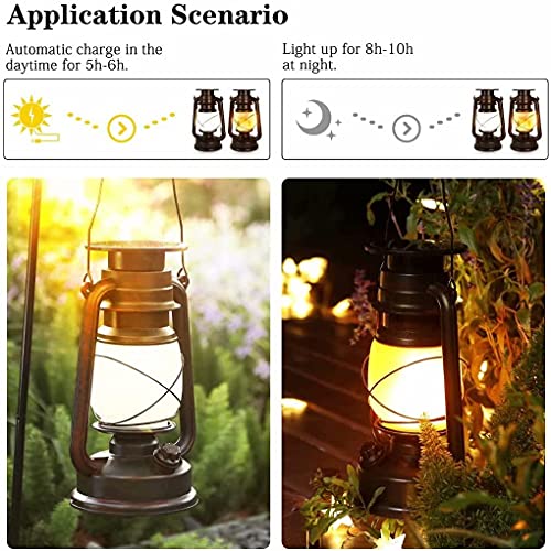 Solar Lanterns Outdoor Hanging, Led Vintage Solar Lantern Flicker Flame Solar Lights Outdoor Hanging Lantern Waterproof Camping Lamp Landscape Decorative For Garden Patio Deck Yard Path 2 Pack #TOP2