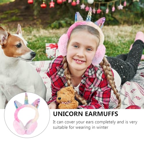 Orejeras de unicornio rosa para niñas de felpa suave Didiseaon 7