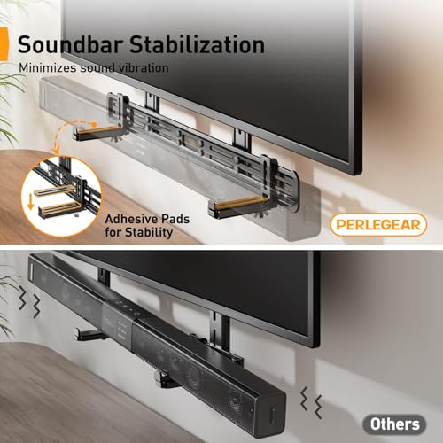 Image of Perlegear Soundbar Mount, Sound Bar Mount with Holes /Without Holes, Sound Bar Mounts Under TV up to 15 lbs, Non-Slip Base Holder Extends 3.5 inch to 6 inch, Attach Speaker to TV or Wall