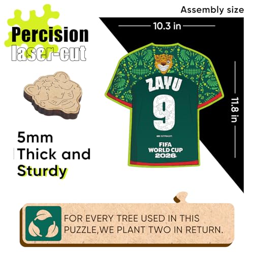 Image of Official FIFA World Cup 2026 ZAYU T-Shirt Puzzles for Adults, 200 Pieces Football Merchandise Wooden Puzzles, Unique Soccer Gifts for Fans, Collectors Puzzle Sports Souvenirs | Wooden Jigsaw Puzzle