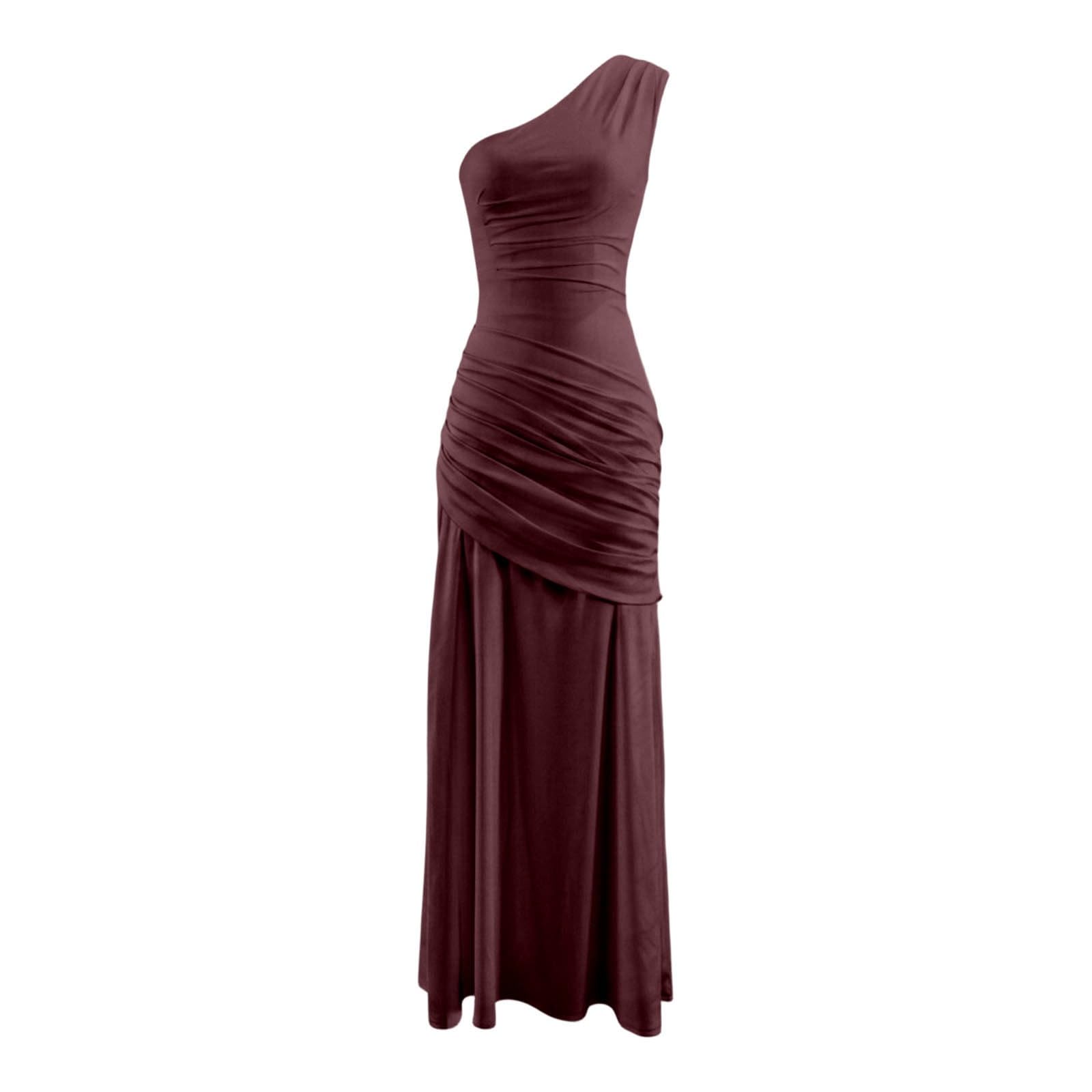 Vestido Midi Ajustado de satén con Fruncido asimétrico en los Hombros para Mujer, para Fiestas y Salidas nocturnas.