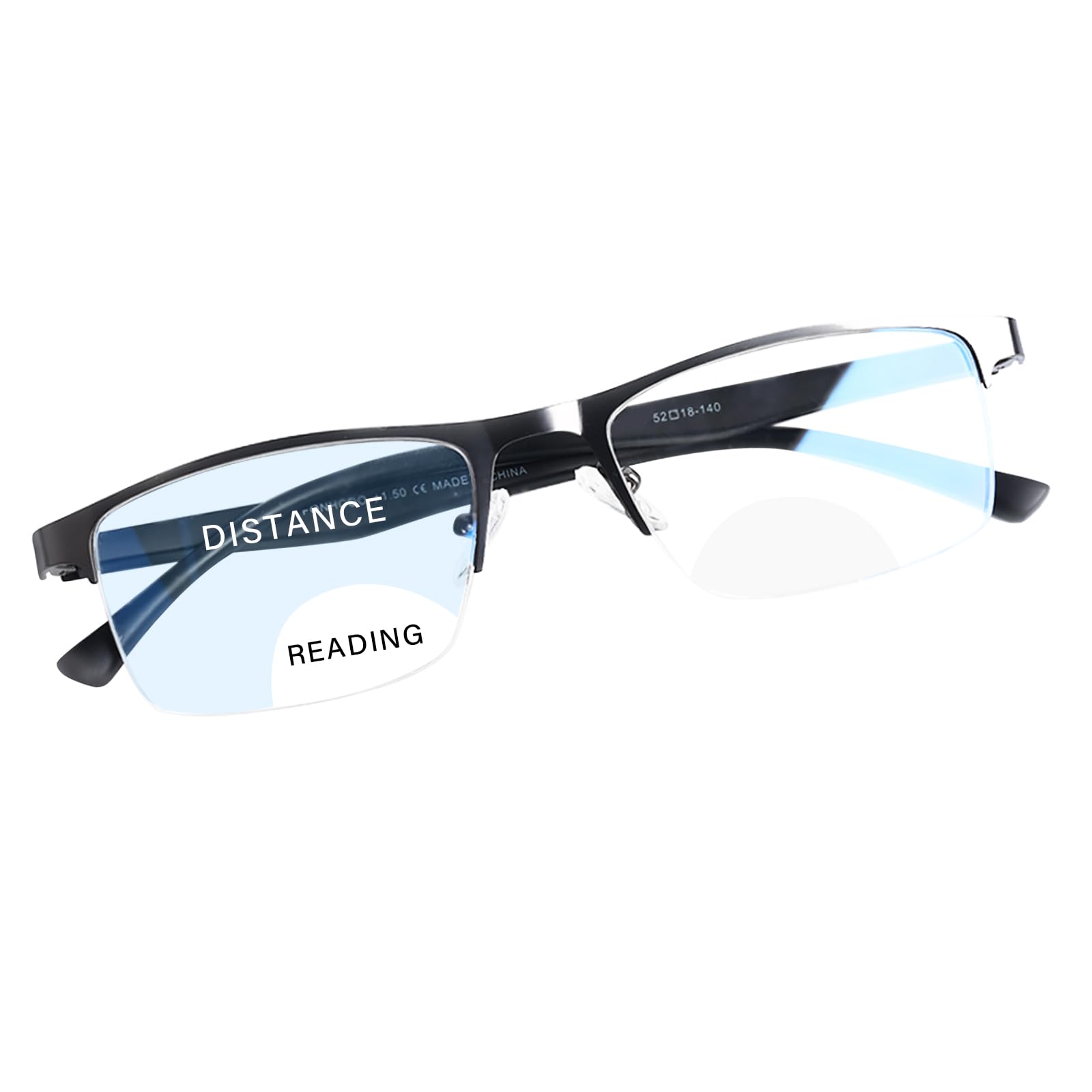 FONHCOO Bifocal Reading Glasses for Women Men, Metal Half Frame Blue Light Blocking Readers