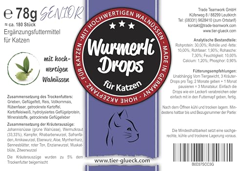 Wurmerli Senioren-Leckerlis Weizenfrei | Hohe Akzeptanz & freiwillig gefressen | Alternative zu Tabletten & Liquids | Zuckerfrei | Mit Aloe Vera & Grüner Walnuss | 180 Stück | Made in Germany