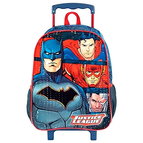 Mala Escolar com Rodinhas 14, Liga da Justiça, 8871, Azul