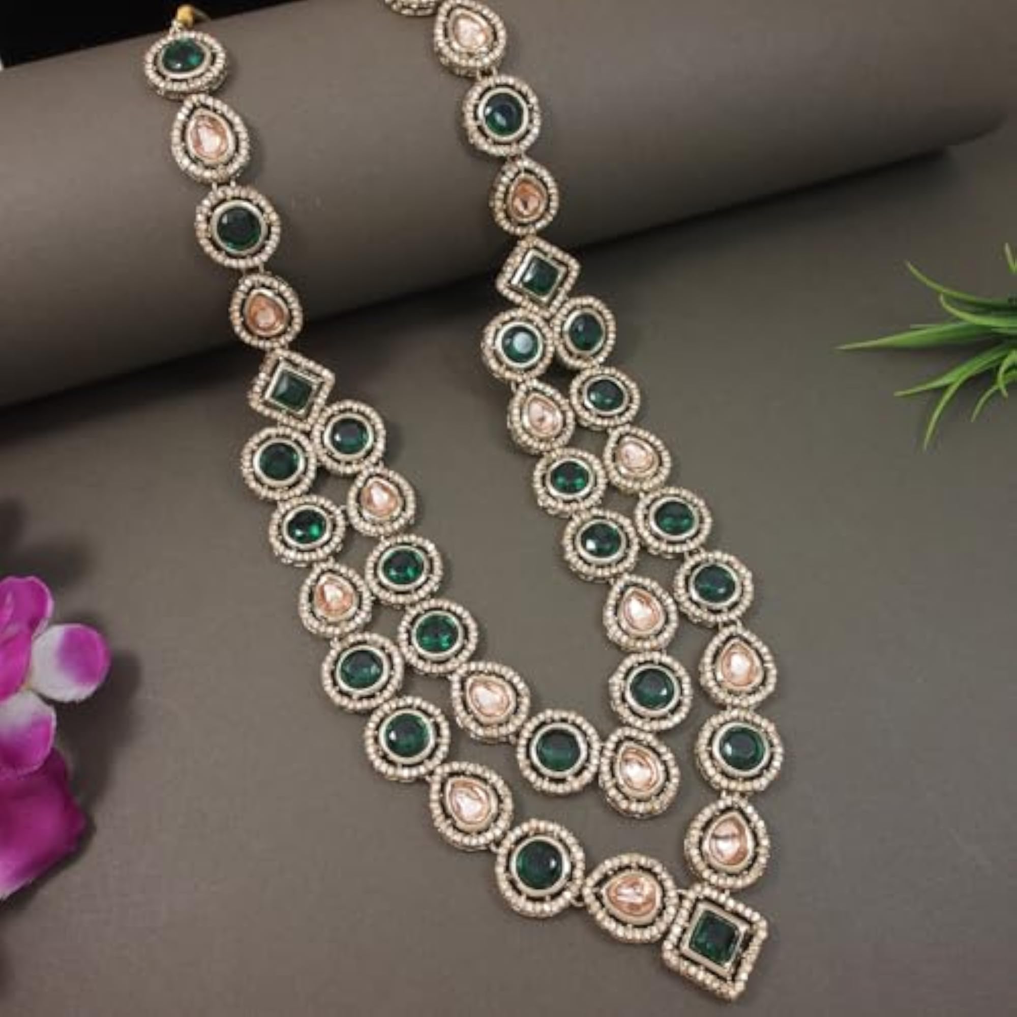 Men's Traditional Layered Green Stone Necklace, Groom's Accessory