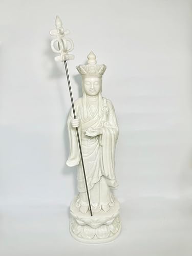 Gran estatua de Buda Ksitigarbha, protege a Buda de espíritus malignos para decoración de oficina en casa, escultura de Buda de mármol blanco Feng