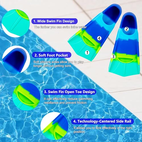 YOTAN Schwimmflossen Kinder | 100% Silikon Kurzflossen | Training Flossen | leichte Kurze Trainingsflossen | Trainingsschwimmflossen für Training im Schwimmen für Kinder Mädchen Jungen Anfänger