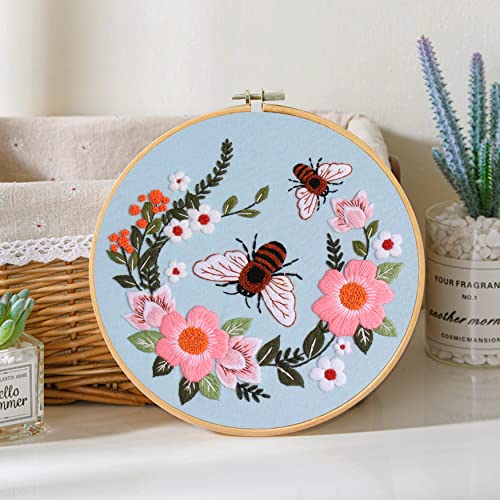 Image of Santune 3 Pack Bee Embroidery Kit for Beginners Adult Cross Stitch Kits Hand Embroidery with Animal Patterns and Instructions,DIY Sets for Women with Hoop,Threads and Needles