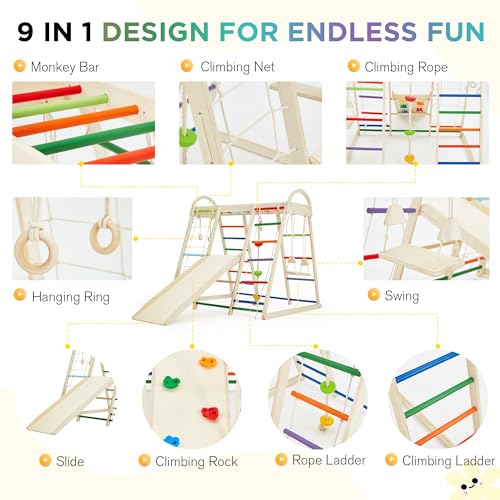 Image of 9 in 1 Indoor Jungle Gym, Indoor Playground Climber Playset, Climbing Toys for Kids with Swing, Slide, Rope Ladder and Climbing Rocks, Indoor Playset for Boys and Girls, Colorful