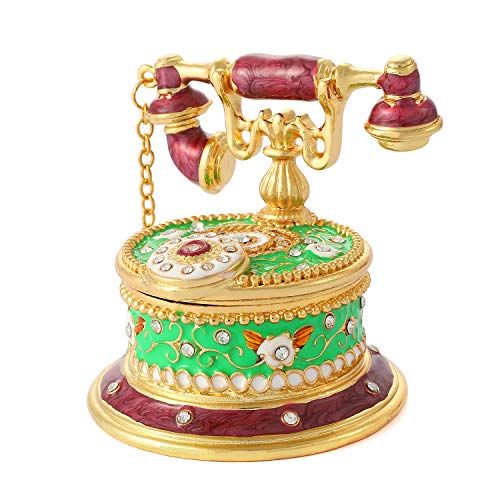 QIFU Vintage Hand Painted Telephone Hinged Jewelry Trinket Box with Rich Enamel and Sparkling Rhinestones Unique Gift Home Decor
