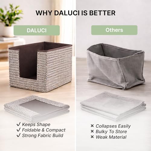 Image of DALUCI Shirt Stacker & Clothes Organizer for Wardrobe | Non-Woven Foldable Storage Box for Cupboard, Closet & Bedroom | Strong Collapsible Fabric Organizer | 40x25x24 cm - Pack of 4 (Brown)