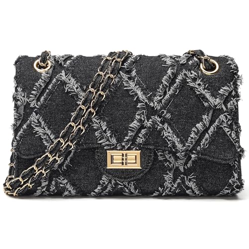 Image of Quilted Leather Crossbody Bags for Women Trendy Ladies Shoulder Purse Satchel HandBag with Chain Strap